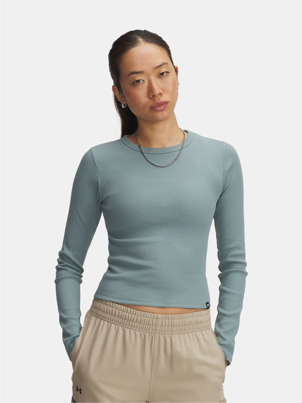 Under Armour Essential Ribbed Long-Sleeve Crop Top - Large